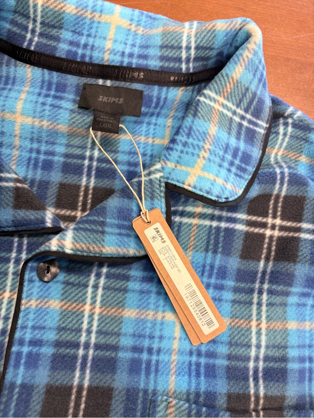 SKIMS Blue Plaid Fleece Pajama Set